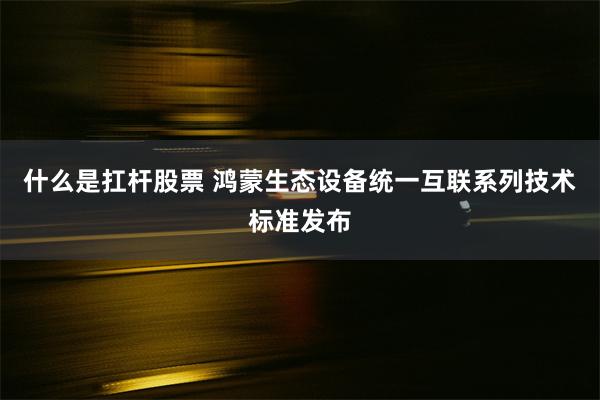 什么是扛杆股票 鸿蒙生态设备统一互联系列技术标准发布